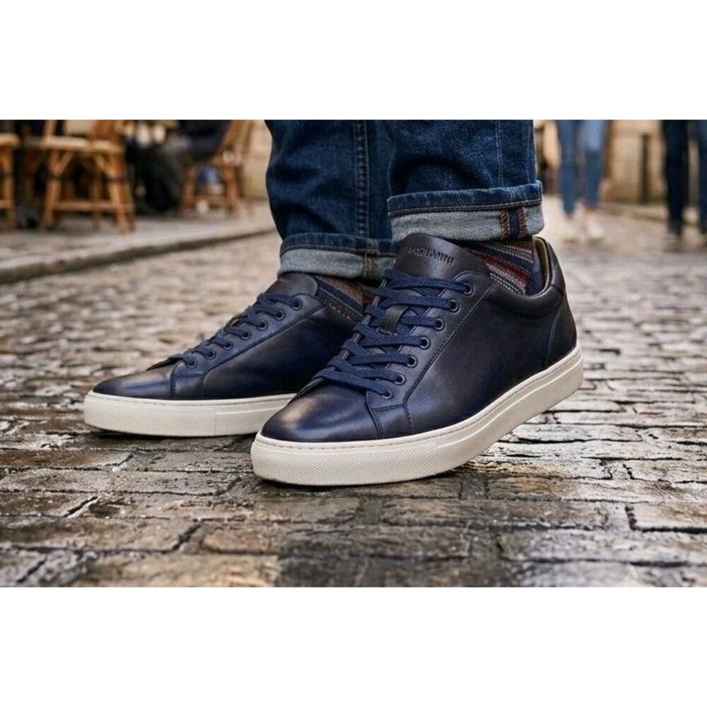 Magnanni Navy Leather Low Top Sneakers Size 13 M Spain Cupsole Mens 21419 EUC